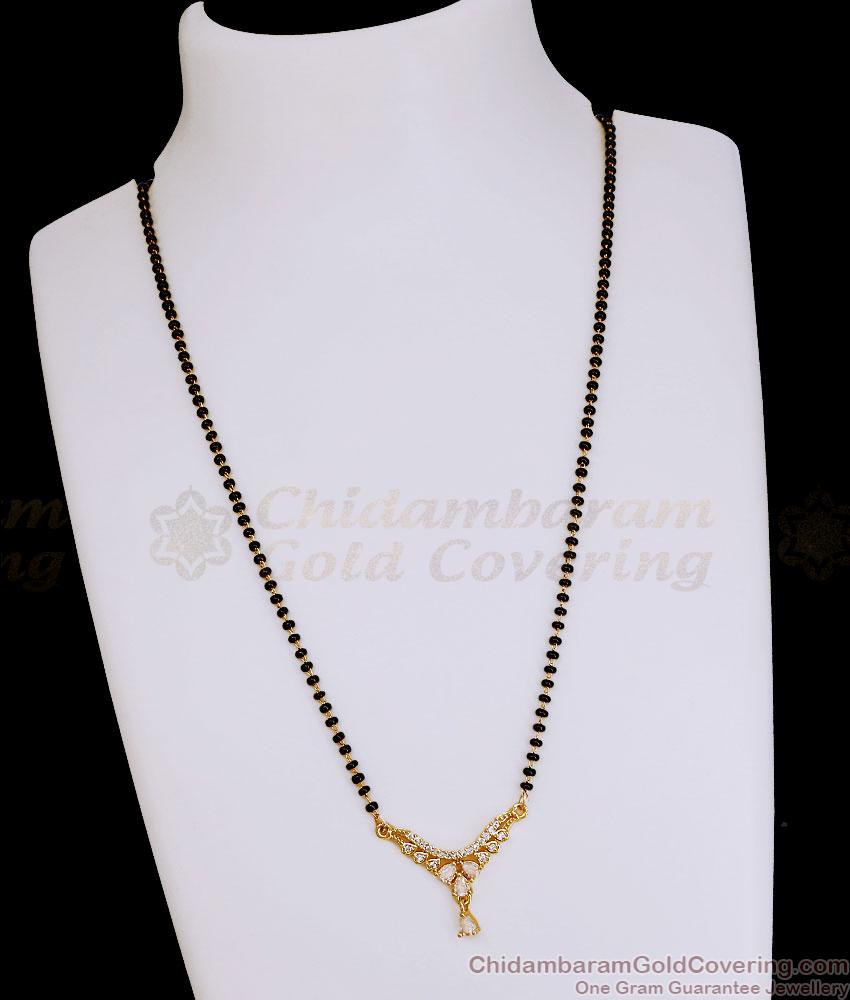 Glittering White Stone Single Line Black Beaded Mangalsutra For Women SMDR2869 Glittering White Stone Single Line Black Beaded Mangalsutra For Women SMDR2869