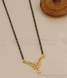 Floral Design Gold Plated Ad Stone Mangalsutra Pendant Black Beaded Chain SMDR2872
