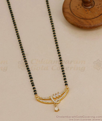 Latest Gold Imitation White Stone Mangalsutra Pendant Chain For Married Women SMDR2873