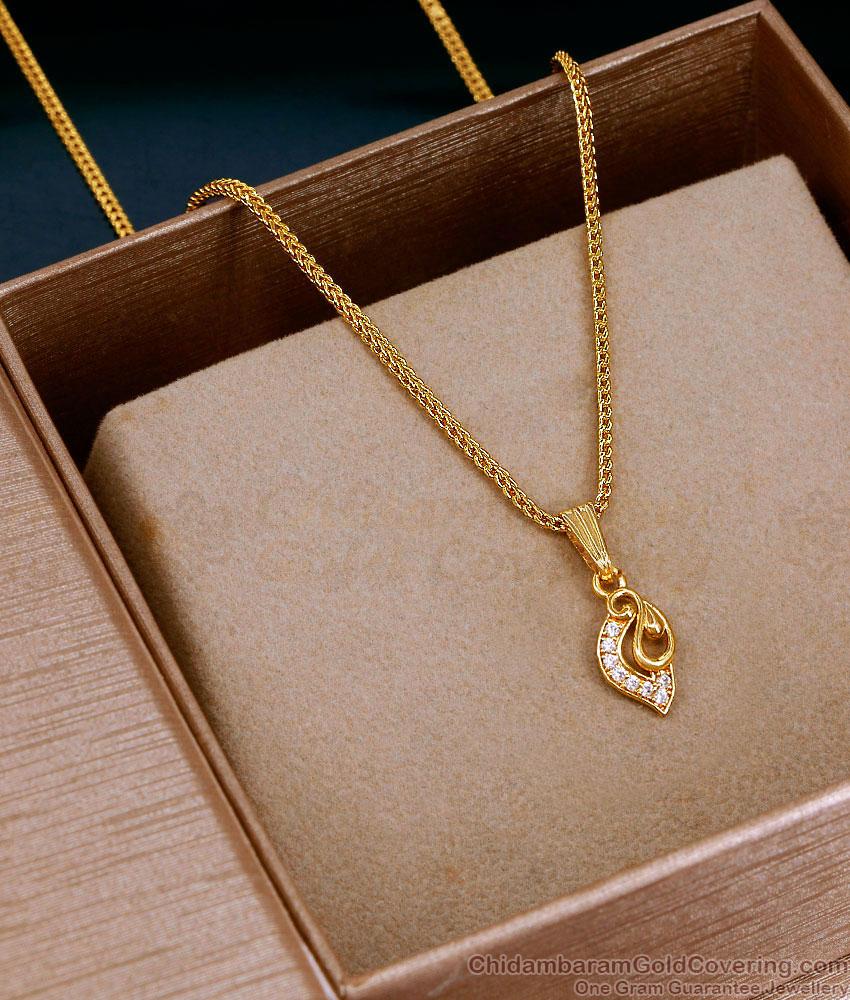 Daily Wear Micro Gold Plated Ad Stone Pendant Chain For College Girls SMDR2875 Daily Wear Micro Gold Plated Ad Stone Pendant Chain For College Girls SMDR2875