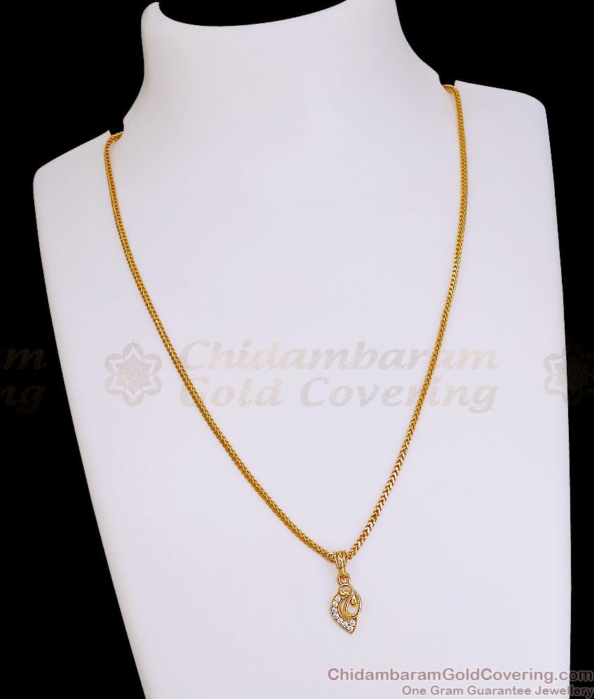 Daily Wear Micro Gold Plated Ad Stone Pendant Chain For College Girls SMDR2875 Daily Wear Micro Gold Plated Ad Stone Pendant Chain For College Girls SMDR2875