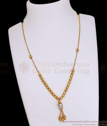Traditional Gold Plated Milagu Mani Short Pendant Chain White Stone Design SMDR2880