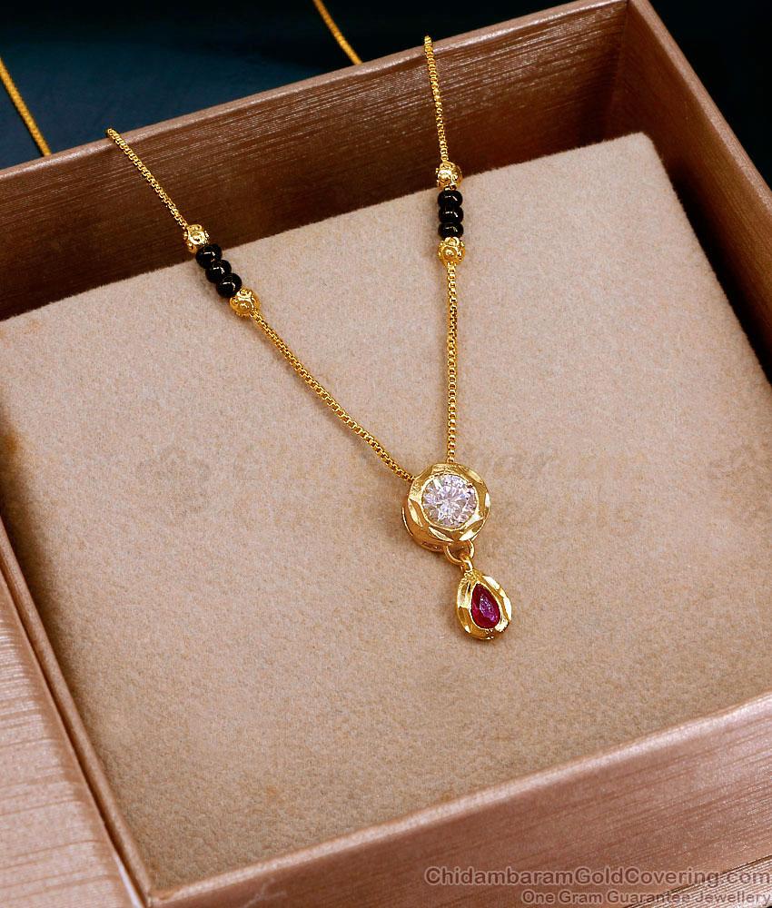 Short CZ Diamond Ruby Drop Gold Mangalsutra Design SMDR2881 Short CZ Diamond Ruby Drop Gold Mangalsutra Design SMDR2881