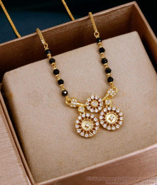 Traditional Gold Plated Dual Floral Cz Stone Mangalsutra Chain SMDR2900 Traditional Gold Plated Dual Floral Cz Stone Mangalsutra Chain SMDR2900