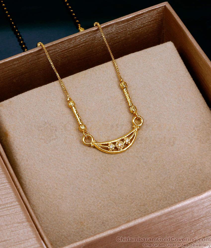 Traditional Gold Plated Crescent Pendant Mangalsutra With CZ Stones SMDR2901