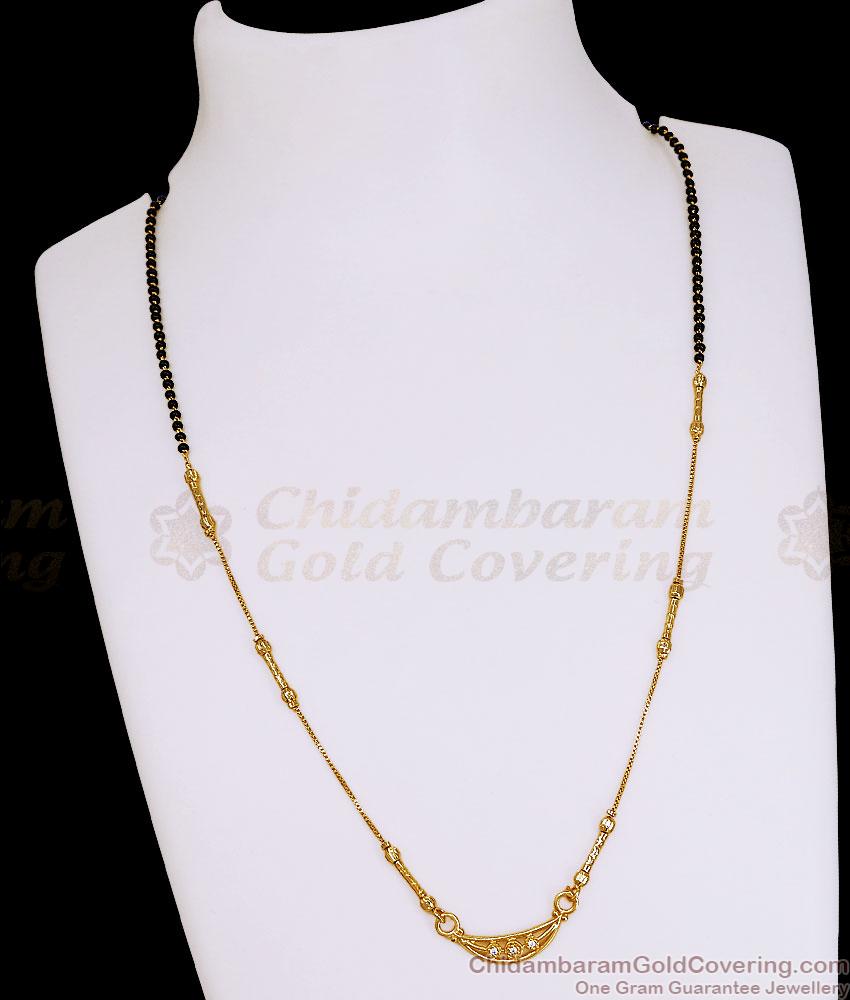 Traditional Gold Plated Crescent Pendant Mangalsutra With CZ Stones SMDR2901