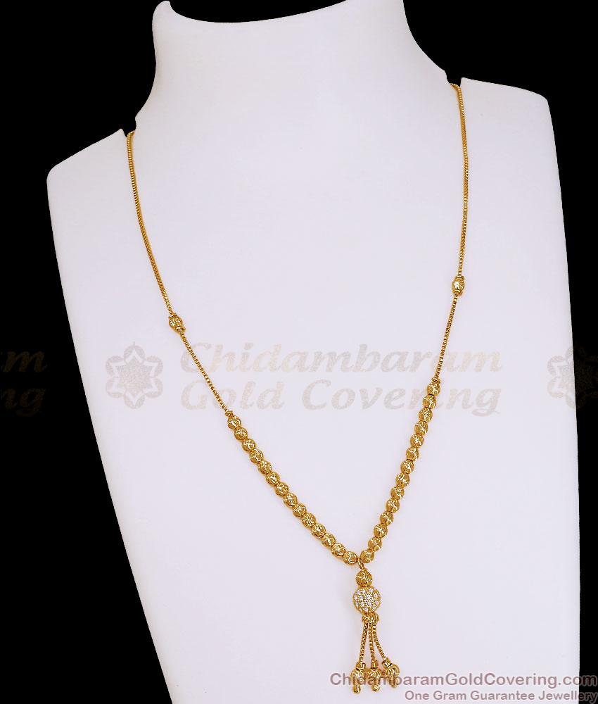 Latest Gold Plated CZ Ball Pendant Textured Mani Chain SMDR2905 Latest Gold Plated CZ Ball Pendant Textured Mani Chain SMDR2905