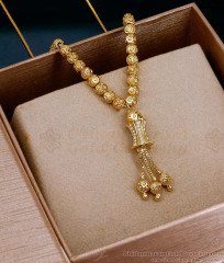 Micro Gold Plated Floral Bead Chain with CZ Damru Pendant SMDR2906 Micro Gold Plated Floral Bead Chain with CZ Damru Pendant SMDR2906