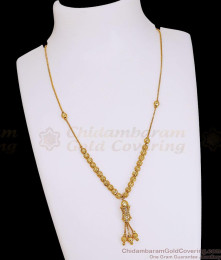 Micro Gold Plated Floral Bead Chain with CZ Damru Pendant SMDR2906 Micro Gold Plated Floral Bead Chain with CZ Damru Pendant SMDR2906