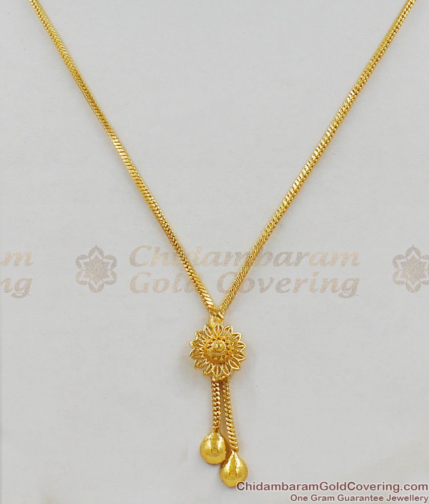 Stylish Flower Pattern Gold Plated Thin Chain Pendant Dollar Model SMDR297