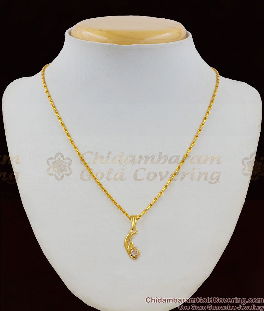 Single Solitaire Diamond Attractive Gold Plated Pendant Short Chain Collection SMDR307