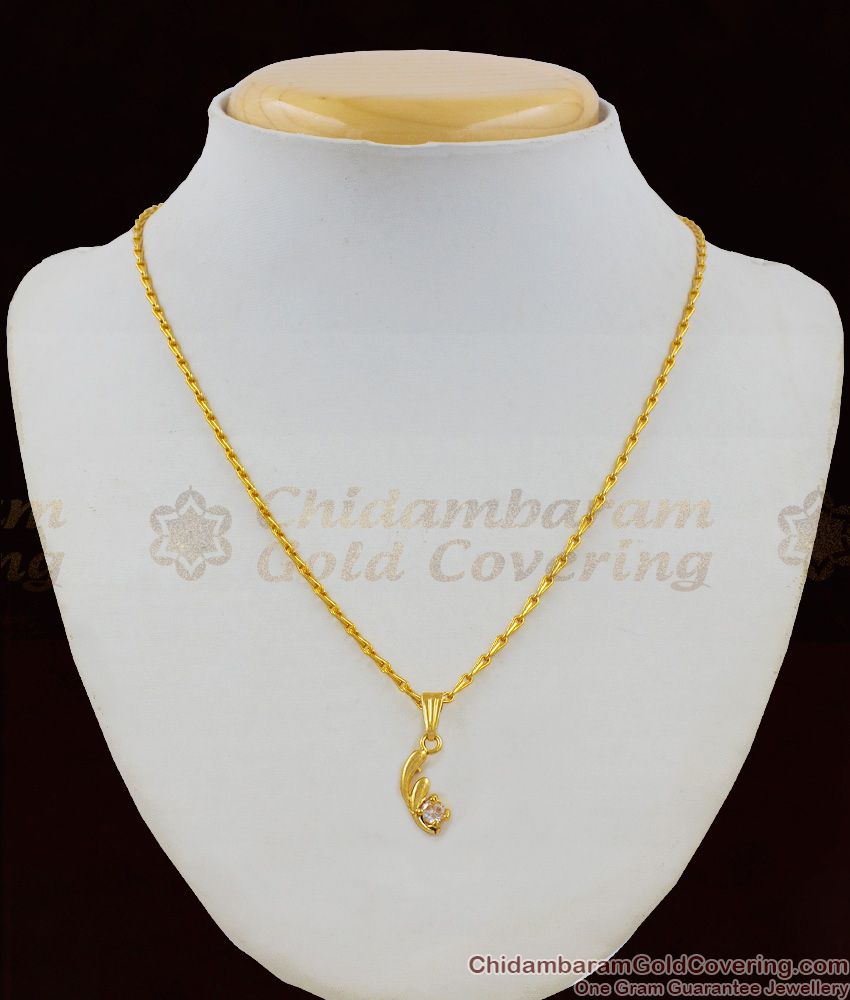Single Solitaire Diamond Attractive Gold Plated Pendant Short Chain Collection SMDR307 Single Solitaire Diamond Attractive Gold Plated Pendant Short Chain Collection SMDR307