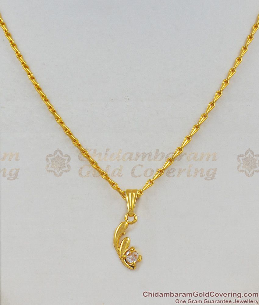 Single Solitaire Diamond Attractive Gold Plated Pendant Short Chain Collection SMDR307