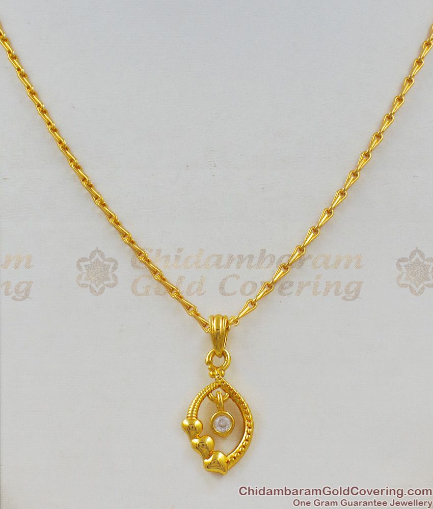Amazing Solitaire Diamond Gold Pendant Short Chain Gift For Girls SMDR308