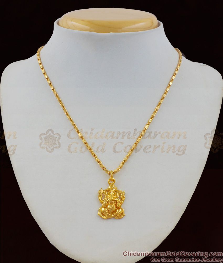 Ganapathi Vinayagar Gold Tone Pendant Short Chain Jewellery Design SMDR404