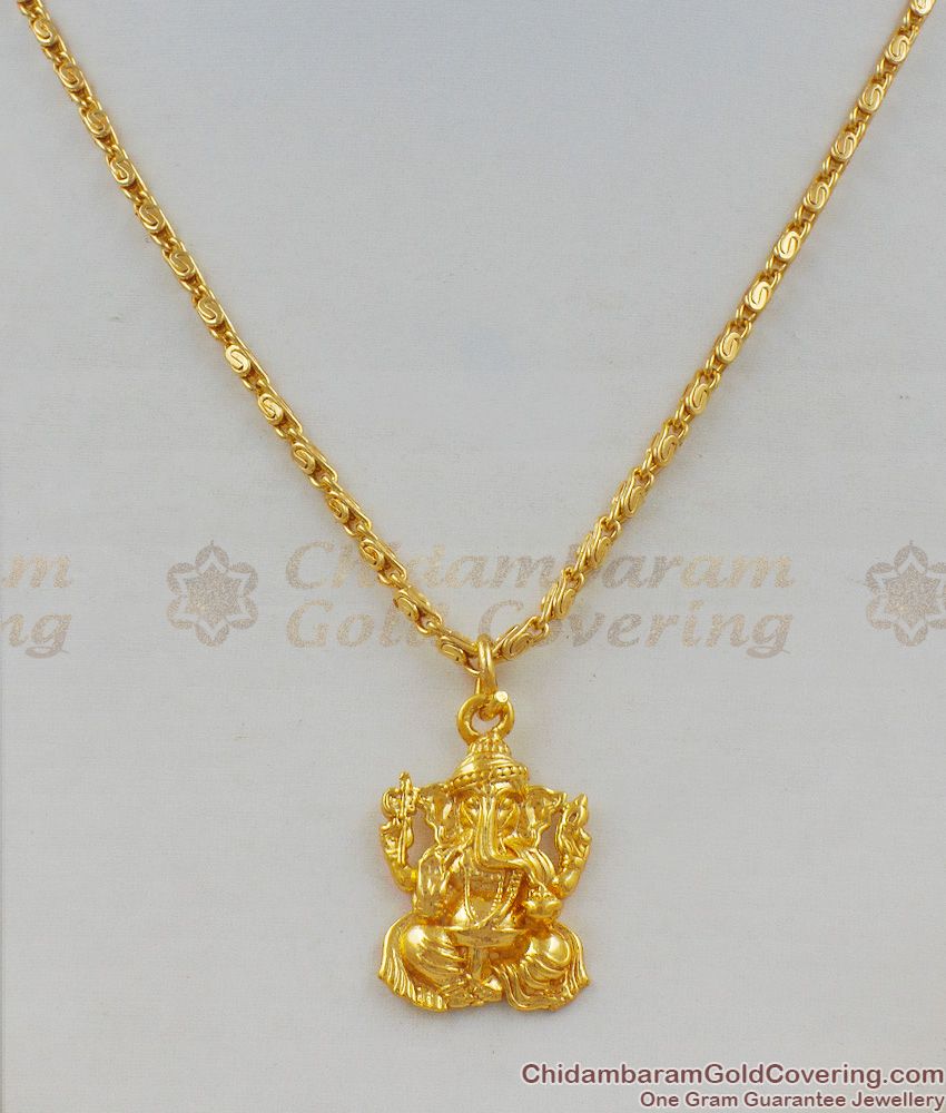 Ganapathi Vinayagar Gold Tone Pendant Short Chain Jewellery Design SMDR404