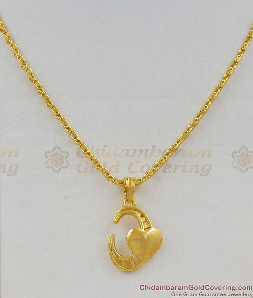 Crescent Heart Model Gold Tone Short Pendant Chain Collection For Daily Use SMDR406