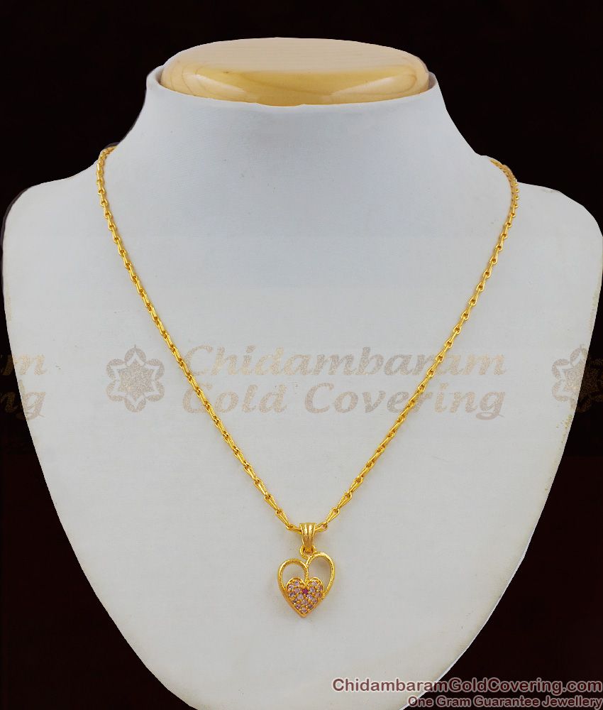 CZ White Ruby Stone Gold Inspired Heart Design Pendant Chain For Girls SMDR407