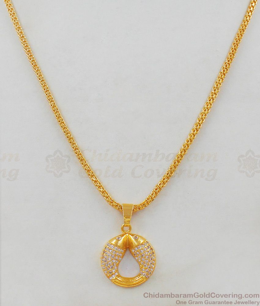 White Stones Love Fish Attractive Model Gold Plated Short Chain For Girls College Use SMDR423