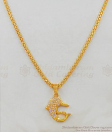 Amazing White AD Stones Dolphin Dollar Gold Plated Pendant Chain For Daily Use SMDR425 Amazing White AD Stones Dolphin Dollar Gold Plated Pendant Chain For Daily Use SMDR425