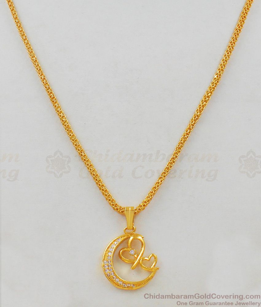 Sparkling Dream Heart Gold Finish Short Pendant Chain With Stones For Your Valentine SMDR427
