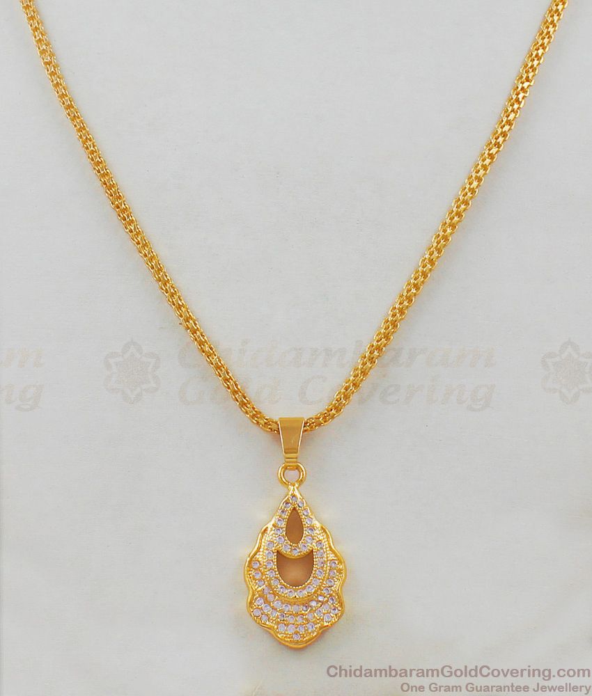Latest Designer Creative Model Gold Plated Short Pendant Chain With White Stones SMDR429