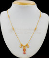 Traditional Lakshmi Design Gold Pendant Chain With Multi Color Stones For Ladies SMDR430