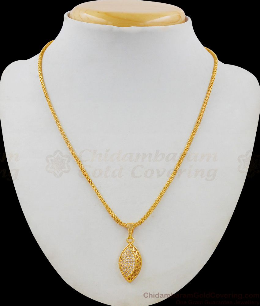 Solitaire AD White Stones Attractive Gold Finish Pendant Short Chain Daily Wear Jewelry SMDR431