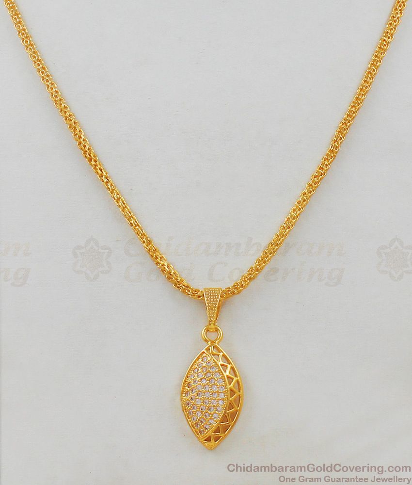 Solitaire AD White Stones Attractive Gold Finish Pendant Short Chain Daily Wear Jewelry SMDR431