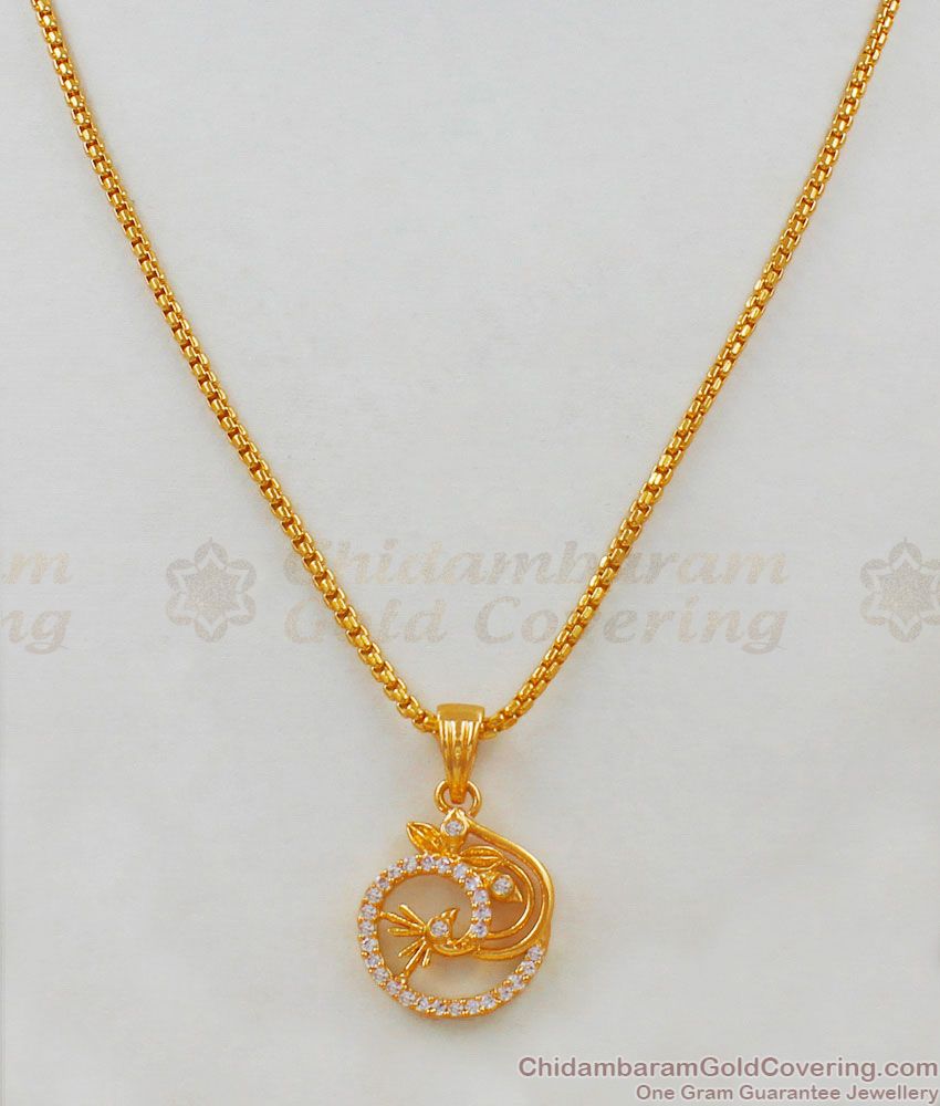 Sparkling White Stone Peacock Pendant Chain Jewelry Daily Use Collection SMDR452