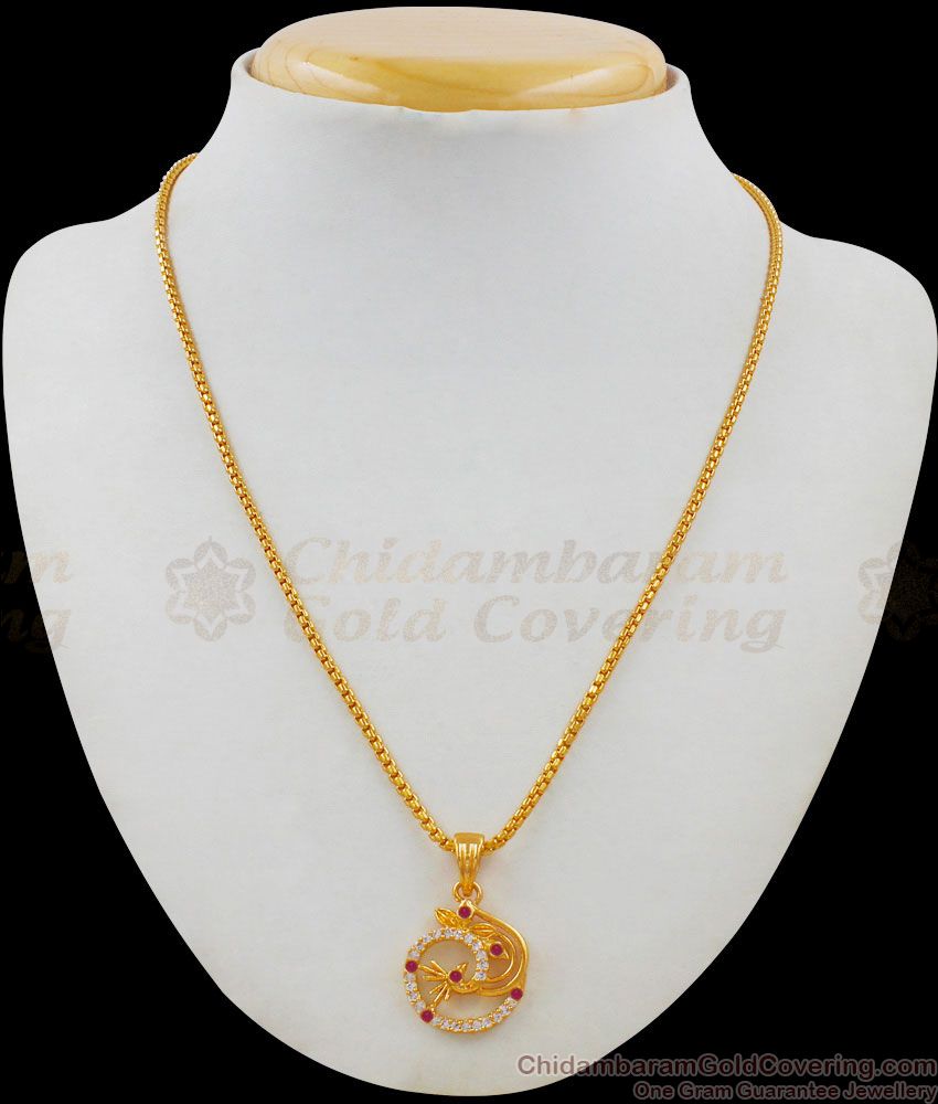 Ruby White Peacock Pendant Chain Jewelry Daily Use Collection SMDR453 Ruby White Peacock Pendant Chain Jewelry Daily Use Collection SMDR453