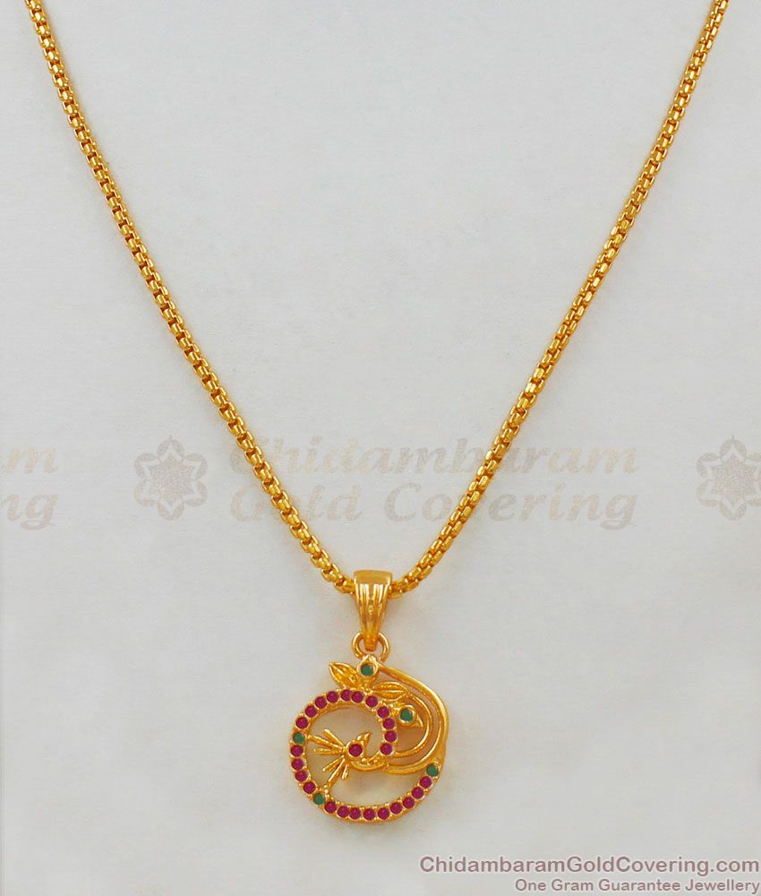 Ruby Peacock AD Stone Pendant Chain Jewelry Daily Use Collection SMDR454