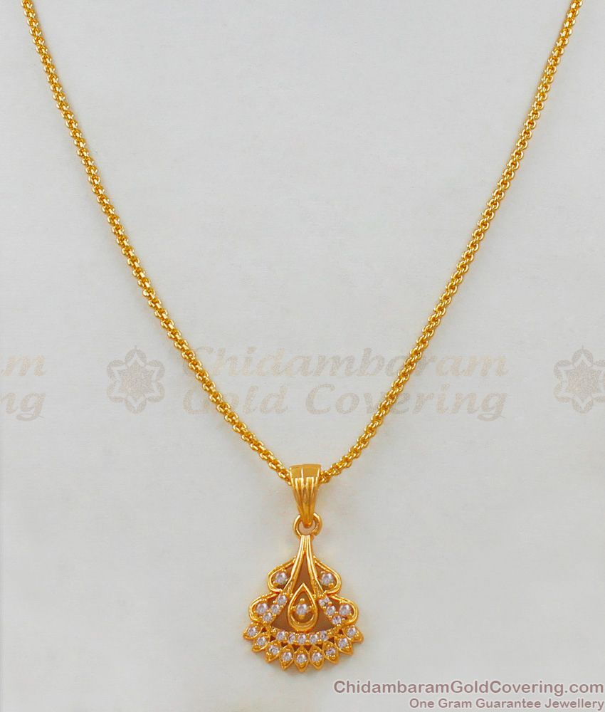 Daily Wear CZ Stone Peacock Pendant Chain Jewelry Collections SMDR455