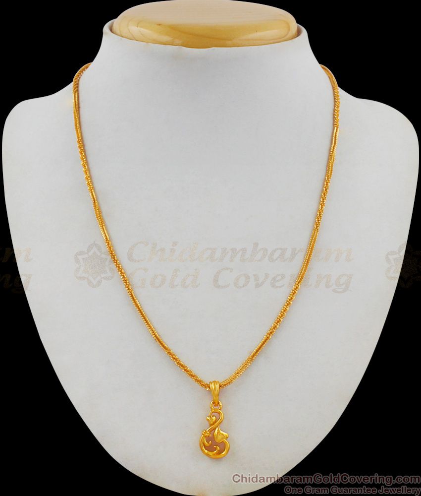 Attractive Swan Design Gold Tone Pendant Chain With AD Ruby Stone SMDR461 Attractive Swan Design Gold Tone Pendant Chain With AD Ruby Stone SMDR461