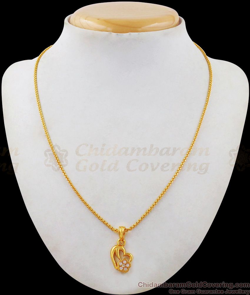 Heart Design Diamond Gold Plated Pendant Short Chain Collections SMDR478