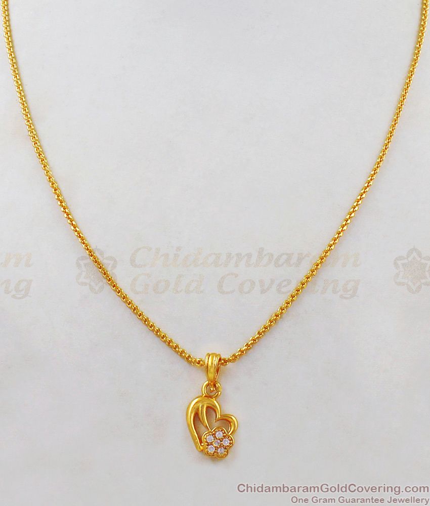 Heart Design Diamond Gold Plated Pendant Short Chain Collections SMDR478