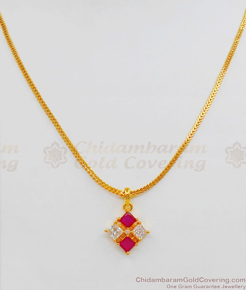 AD Pink And White Stone Pendant Chain Model Short Chain For Ladies SMDR484