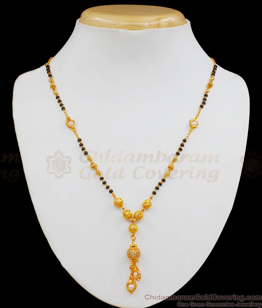 Single Line Mangalsutra With Pearl Type Gold Plated Short Chain Collections SMDR493
