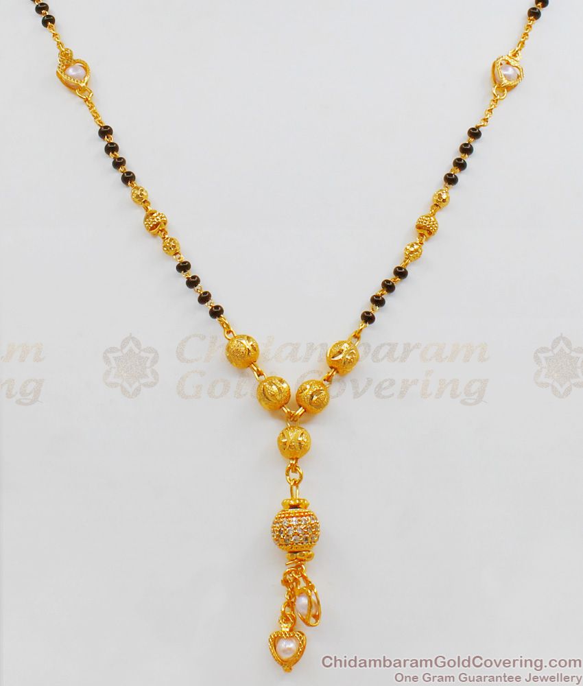 Single Line Mangalsutra With Pearl Type Gold Plated Short Chain Collections SMDR493