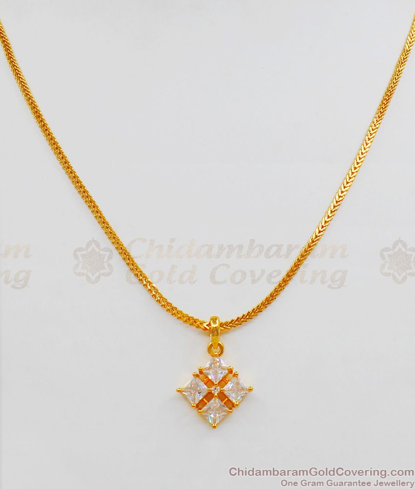 AD White Stone Pendant Chain Model Short Chain For Ladies SMDR495