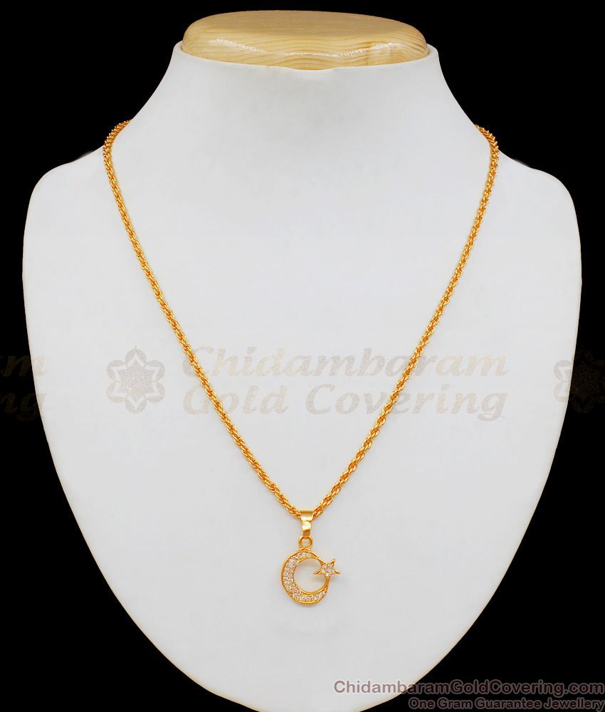 Crescent Diamond Pendant With Short Chain Gold Plated Collections SMDR507