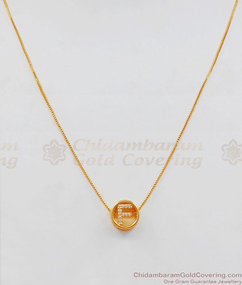 Alphabet Letter F Diamond Pendant With Short Chain Gold Plated Collections SMDR510