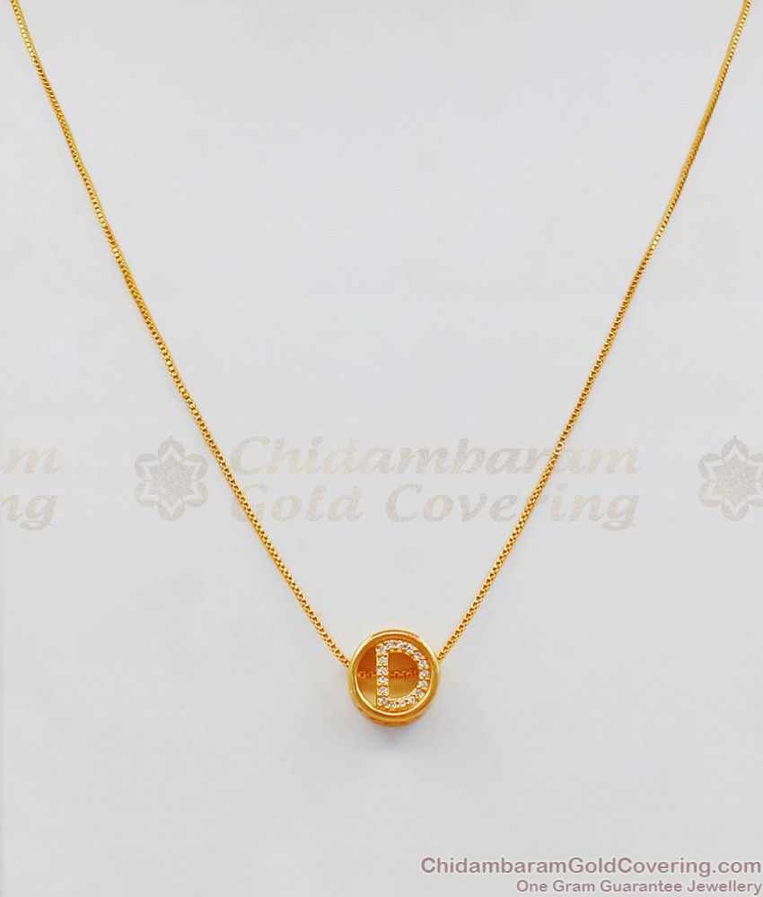 Alphabet Letter D Diamond Pendant With Short Chain Gold Plated Collections SMDR512