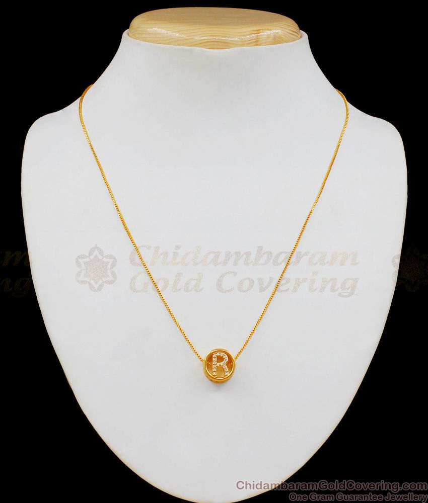 Alphabet Letter R Diamond Pendant With Short Chain Gold Plated Collections SMDR515