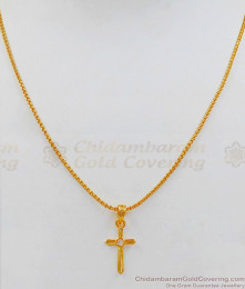 Christian Religious Cross Gold Pendant Chain Short Chain Collections Daily Wear SMDR538