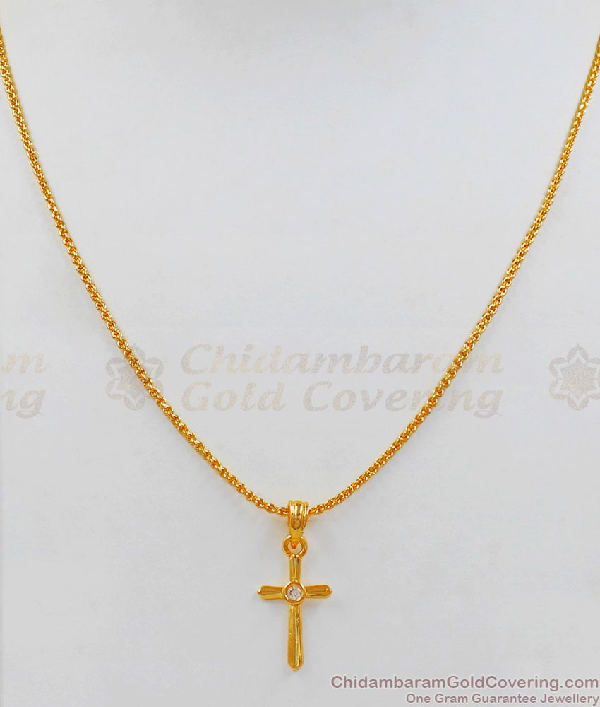 Christian Religious Cross Gold Pendant Chain Short Chain Collections Daily Wear SMDR538