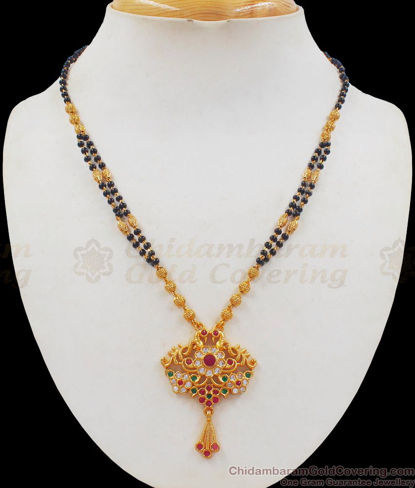 Double Line Mangalsutra Peacock Design Gold Plated Short Chain Collections SMDR580