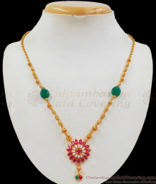 Ruby White Pendant Emerald Side Stones Short Chain Collections SMDR587 Ruby White Pendant Emerald Side Stones Short Chain Collections SMDR587