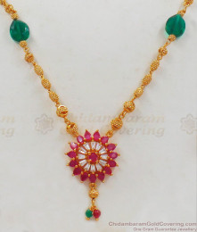 Ruby White Pendant Emerald Side Stones Short Chain Collections SMDR587 Ruby White Pendant Emerald Side Stones Short Chain Collections SMDR587