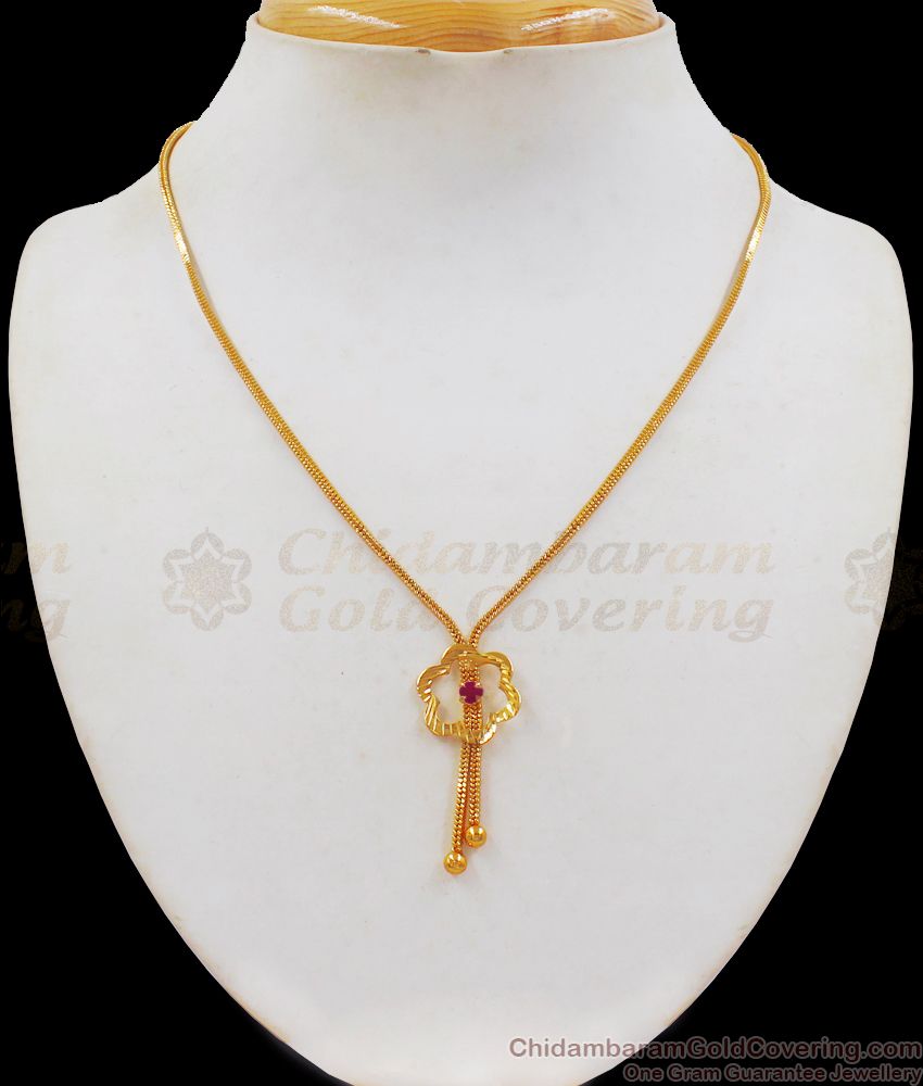 Single AD Pink Stone Short Gold Pendant Chain SMDR590